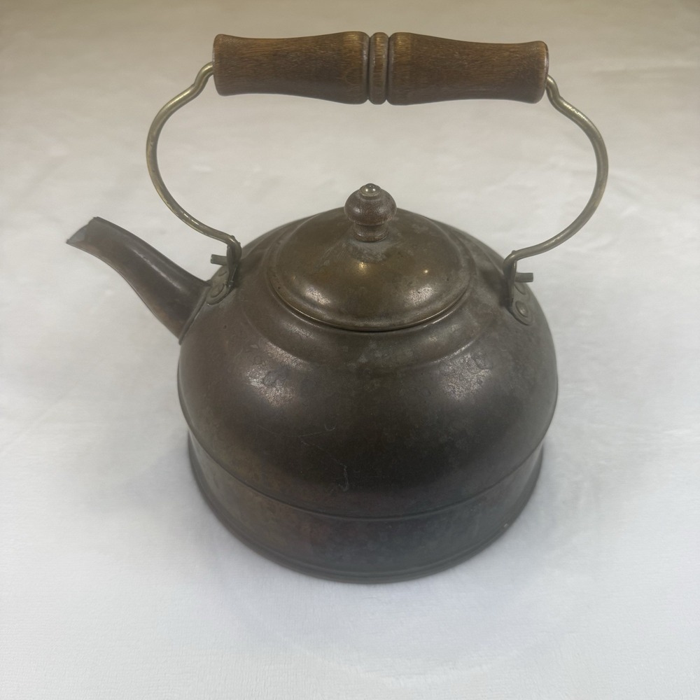 Vintage Revere Ware 1801 Copper Tea Kettle Rome NY USA Wood Handle Patina